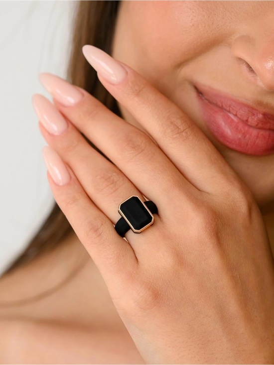 Rinfit Jewelry - Rinfit Black Onyx Rectangular Ring with Gold Trim Silicone Rong size 6 NEW